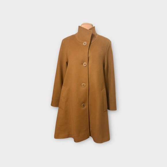 FLEURETTE Camel Stand Collar Car Coat 12 Italian Wool Women Classic Quiet Luxury - Picture 2 of 9